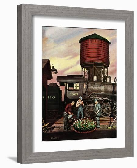 "Trainyard Flower Garden," August 9, 1947-Stevan Dohanos-Framed Giclee Print