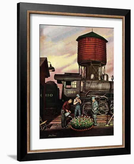 "Trainyard Flower Garden," August 9, 1947-Stevan Dohanos-Framed Giclee Print