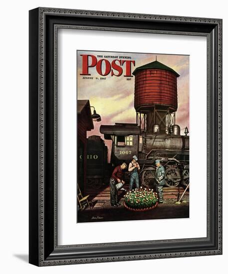 "Trainyard Flower Garden," Saturday Evening Post Cover, August 9, 1947-Stevan Dohanos-Framed Giclee Print