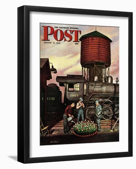 "Trainyard Flower Garden," Saturday Evening Post Cover, August 9, 1947-Stevan Dohanos-Framed Giclee Print