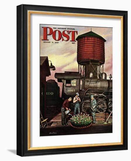 "Trainyard Flower Garden," Saturday Evening Post Cover, August 9, 1947-Stevan Dohanos-Framed Giclee Print