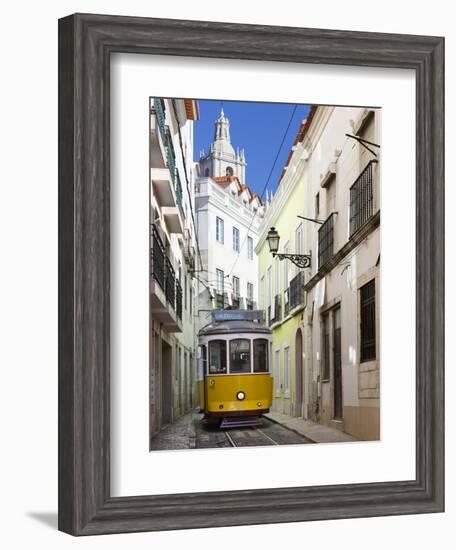 Tram (Electricos) Along Rua Das Escolas Gerais with Tower of Sao Vicente de Fora, Lisbon, Portugal-Stuart Black-Framed Photographic Print