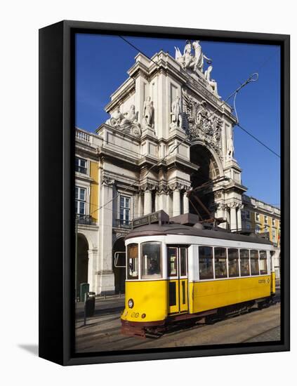 Tram (Electricos) Below the Arco Da Rua Augusta in Praca Do Comercio, Baixa, Lisbon, Portugal-Stuart Black-Framed Premier Image Canvas