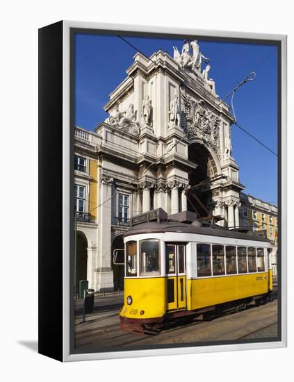 Tram (Electricos) Below the Arco Da Rua Augusta in Praca Do Comercio, Baixa, Lisbon, Portugal-Stuart Black-Framed Premier Image Canvas