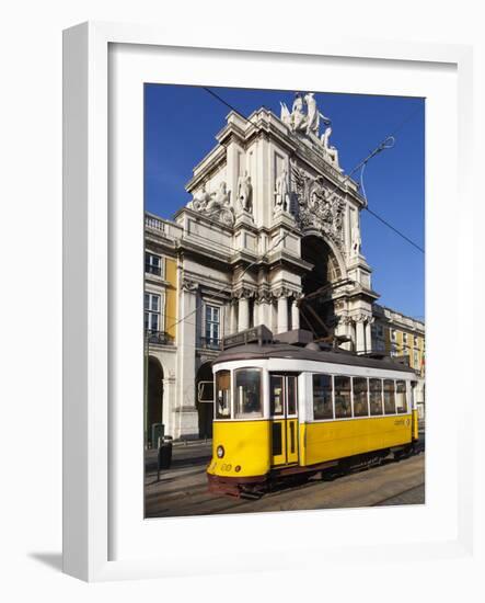 Tram (Electricos) Below the Arco Da Rua Augusta in Praca Do Comercio, Baixa, Lisbon, Portugal-Stuart Black-Framed Photographic Print