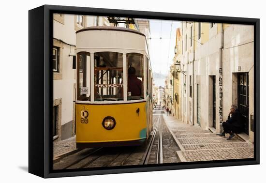 Tram in Elevador Da Bica, Lisbon, Portugal-Ben Pipe-Framed Premier Image Canvas