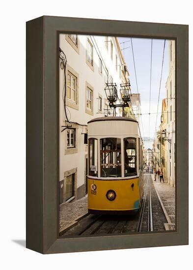 Tram in Elevador Da Bica, Lisbon, Portugal-Ben Pipe-Framed Premier Image Canvas