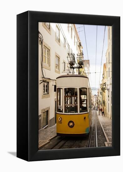 Tram in Elevador Da Bica, Lisbon, Portugal-Ben Pipe-Framed Premier Image Canvas