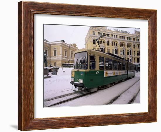 Tram in Street in Winter, Helsinki, Finland, Scandinavia-Gavin Hellier-Framed Photographic Print