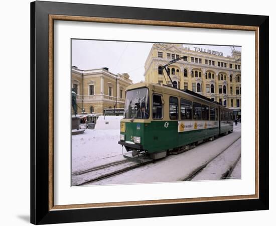 Tram in Street in Winter, Helsinki, Finland, Scandinavia-Gavin Hellier-Framed Photographic Print