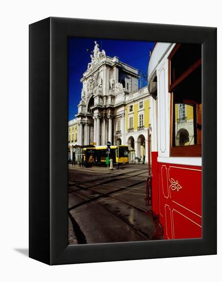 Tram on Praca De Commercio, Lisbon, Portugal-Izzet Keribar-Framed Premier Image Canvas