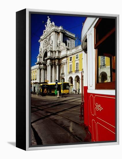 Tram on Praca De Commercio, Lisbon, Portugal-Izzet Keribar-Framed Premier Image Canvas