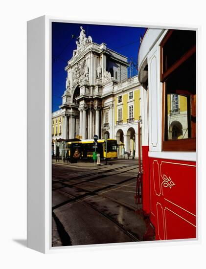 Tram on Praca De Commercio, Lisbon, Portugal-Izzet Keribar-Framed Premier Image Canvas