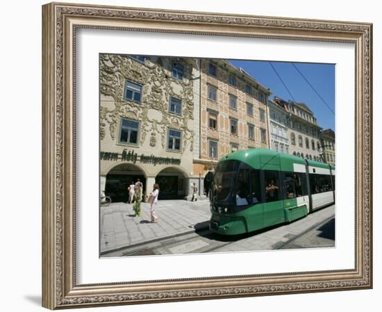 Trams Run Along Herrengasse, Stop at Hauptplatz in Main Street of Old Town, Graz, Styria, Austria-Ken Gillham-Framed Photographic Print