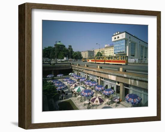 Trams Running Close to a Cafe on G Dimitrov Street in Sofia, Bulgaria, Europe-Richardson Rolf-Framed Photographic Print