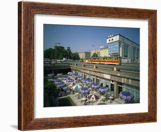 Trams Running Close to a Cafe on G Dimitrov Street in Sofia, Bulgaria, Europe-Richardson Rolf-Framed Photographic Print