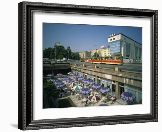 Trams Running Close to a Cafe on G Dimitrov Street in Sofia, Bulgaria, Europe-Richardson Rolf-Framed Photographic Print