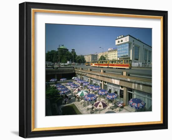 Trams Running Close to a Cafe on G Dimitrov Street in Sofia, Bulgaria, Europe-Richardson Rolf-Framed Photographic Print