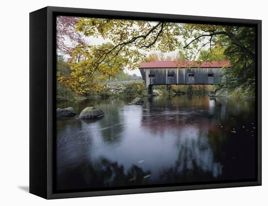 Tranquil Scene with Covered Bridge-null-Framed Premier Image Canvas