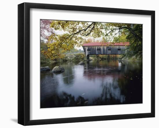 Tranquil Scene with Covered Bridge-null-Framed Photographic Print