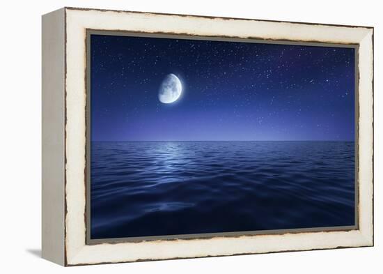 Tranquil Seas Against Rising Moon in a Starry Sky, Crete, Greece-null-Framed Premier Image Canvas