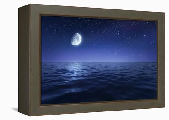 Tranquil Seas Against Rising Moon in a Starry Sky, Crete, Greece-null-Framed Premier Image Canvas