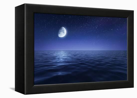 Tranquil Seas Against Rising Moon in a Starry Sky, Crete, Greece-null-Framed Premier Image Canvas