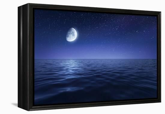 Tranquil Seas Against Rising Moon in a Starry Sky, Crete, Greece-null-Framed Premier Image Canvas