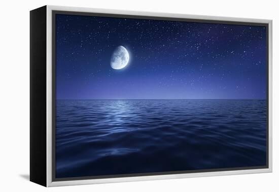 Tranquil Seas Against Rising Moon in a Starry Sky, Crete, Greece-null-Framed Premier Image Canvas