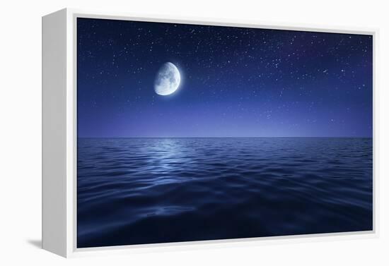 Tranquil Seas Against Rising Moon in a Starry Sky, Crete, Greece-null-Framed Premier Image Canvas