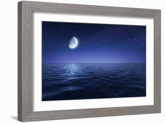 Tranquil Seas Against Rising Moon in a Starry Sky, Crete, Greece-null-Framed Photographic Print