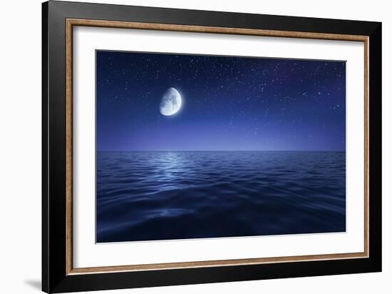 Tranquil Seas Against Rising Moon in a Starry Sky, Crete, Greece-null-Framed Photographic Print