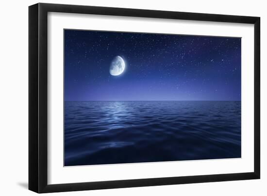 Tranquil Seas Against Rising Moon in a Starry Sky, Crete, Greece-null-Framed Photographic Print