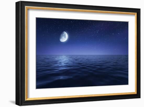 Tranquil Seas Against Rising Moon in a Starry Sky, Crete, Greece-null-Framed Photographic Print