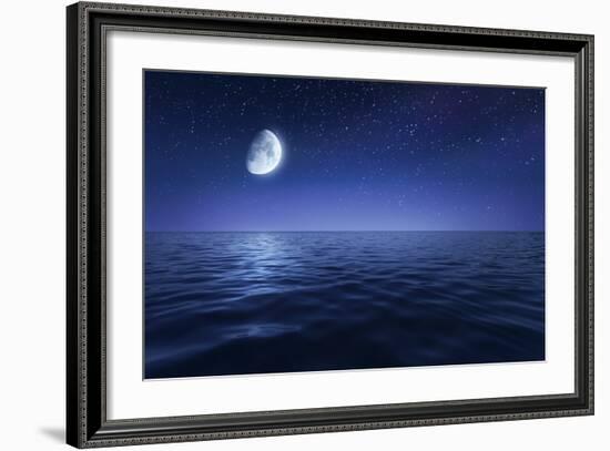 Tranquil Seas Against Rising Moon in a Starry Sky, Crete, Greece-null-Framed Photographic Print