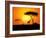 Tranquil Sunset Scene In Africa. Silhouette Animals And Trees In Africa Sunset Background-ori-artiste-Framed Art Print