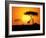 Tranquil Sunset Scene In Africa. Silhouette Animals And Trees In Africa Sunset Background-ori-artiste-Framed Art Print