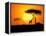 Tranquil Sunset Scene In Africa. Silhouette Animals And Trees In Africa Sunset Background-ori-artiste-Framed Stretched Canvas