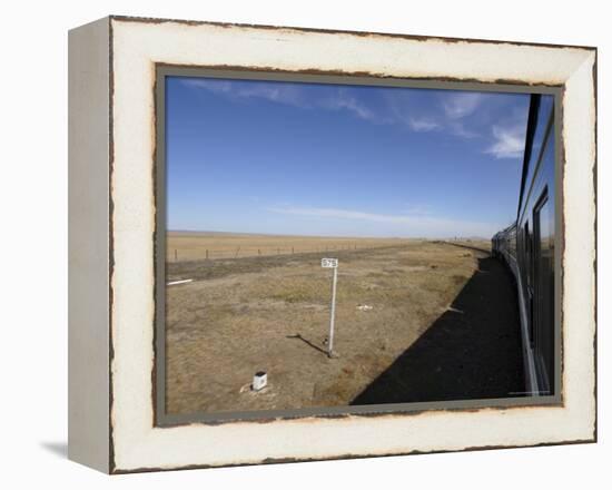 Trans-Mongolian Train Travelling Through the Gobi Desert En Route to Ulaan Baatar, Mongolia-Andrew Mcconnell-Framed Premier Image Canvas