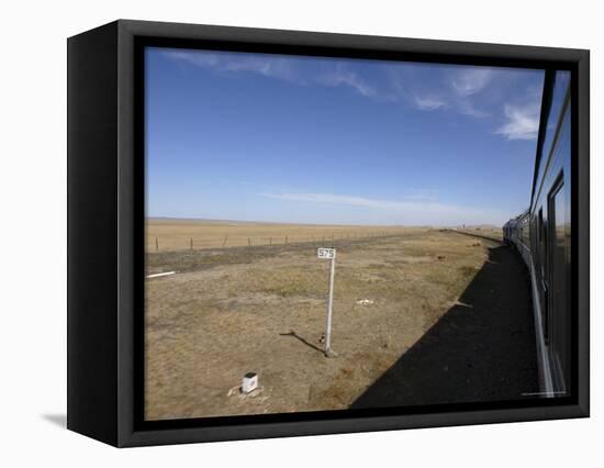 Trans-Mongolian Train Travelling Through the Gobi Desert En Route to Ulaan Baatar, Mongolia-Andrew Mcconnell-Framed Premier Image Canvas