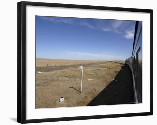 Trans-Mongolian Train Travelling Through the Gobi Desert En Route to Ulaan Baatar, Mongolia-Andrew Mcconnell-Framed Photographic Print