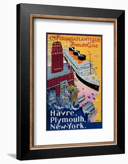 Transatlantique, French Line, Paris-Havre-New York-Albert Sebille-Framed Art Print