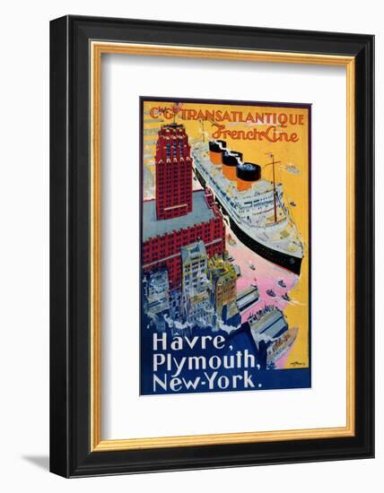 Transatlantique, French Line, Paris-Havre-New York-Albert Sebille-Framed Art Print