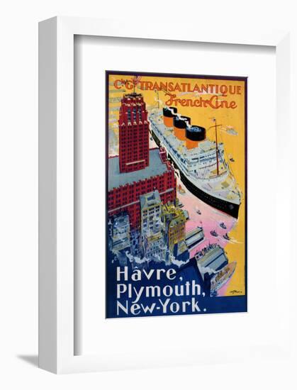 Transatlantique, French Line, Paris-Havre-New York-Albert Sebille-Framed Art Print
