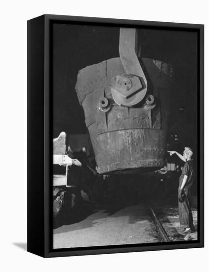 Transfer Car Operator Mae Harris, Signals Craneman to Return Empty, Ladle Bucket to Transfer Car-Margaret Bourke-White-Framed Premier Image Canvas