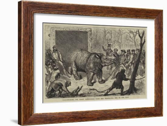 Transferring the Hairy Rhinoceros from Her Travelling Den to Her Cage-Ernest Henry Griset-Framed Giclee Print