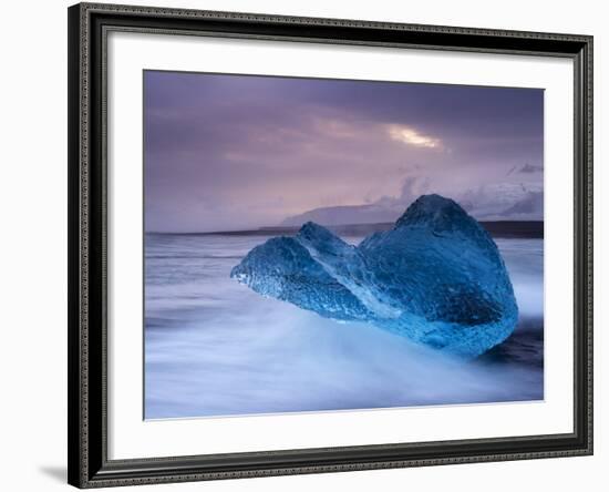 Translucent Blue Iceberg Washed Ashore on Breidamerkursandur Black Sands-Patrick Dieudonne-Framed Photographic Print