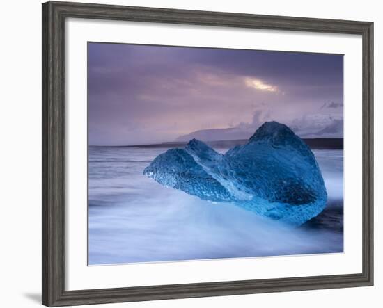 Translucent Blue Iceberg Washed Ashore on Breidamerkursandur Black Sands-Patrick Dieudonne-Framed Photographic Print