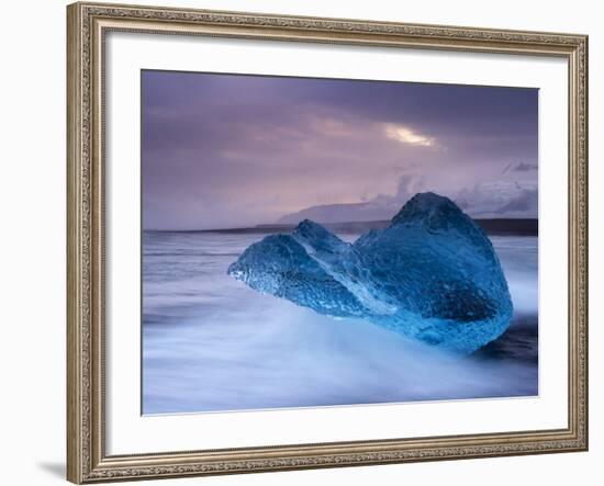 Translucent Blue Iceberg Washed Ashore on Breidamerkursandur Black Sands-Patrick Dieudonne-Framed Photographic Print