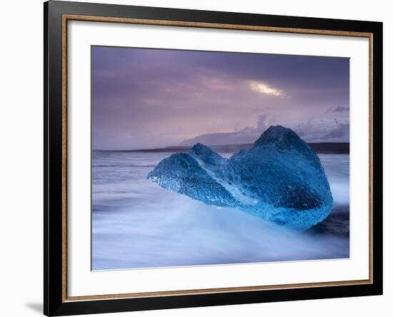 Translucent Blue Iceberg Washed Ashore on Breidamerkursandur Black Sands-Patrick Dieudonne-Framed Photographic Print